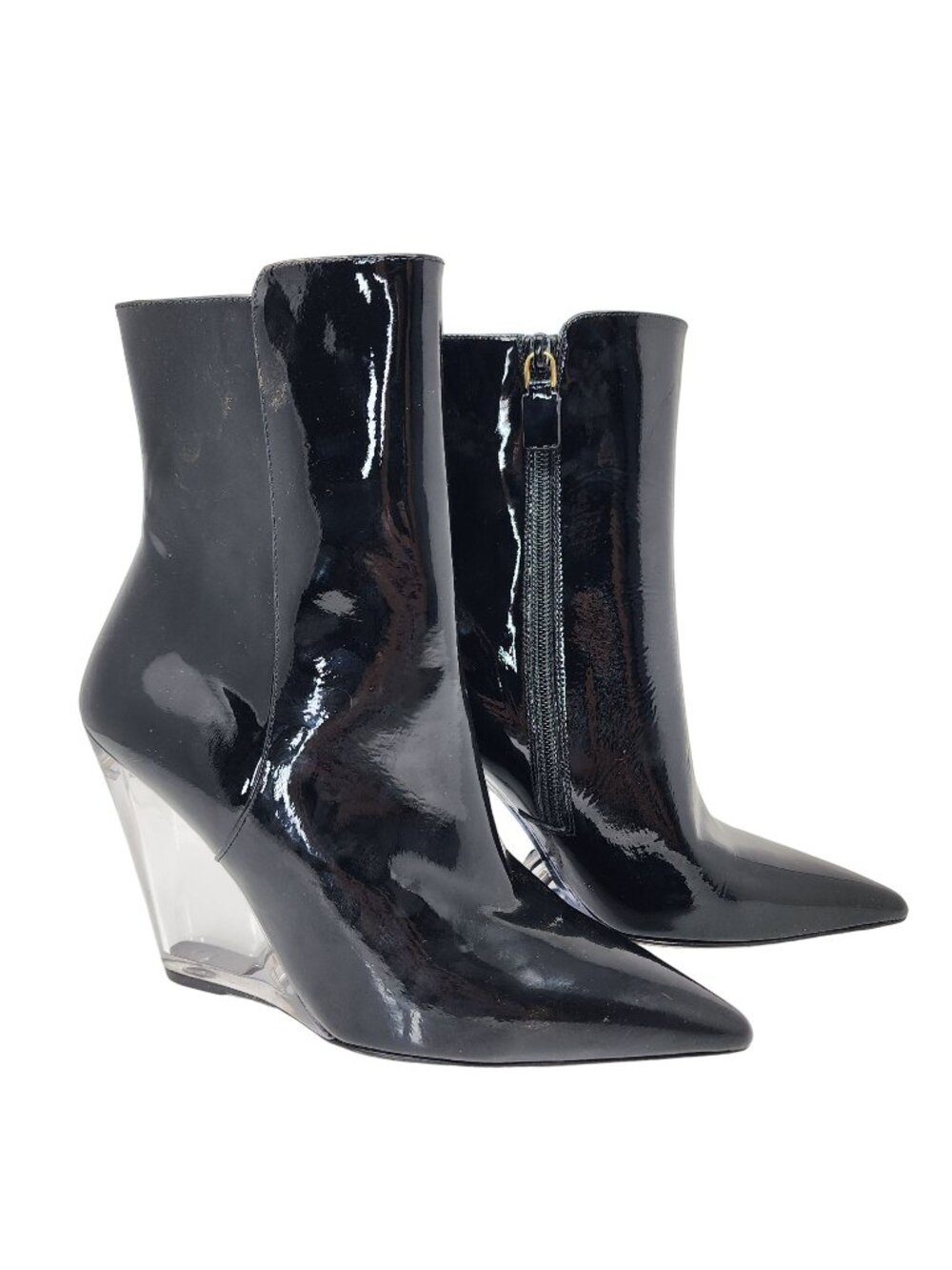 Stuart Weitzman Black Patent Leather Wedge Boots With Clear Heels Size 6